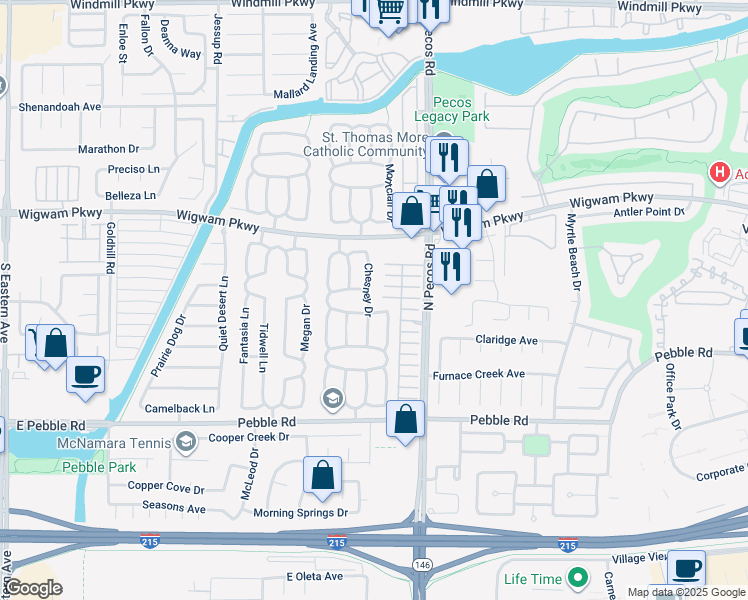 map of restaurants, bars, coffee shops, grocery stores, and more near 56 Chesney Drive in Henderson