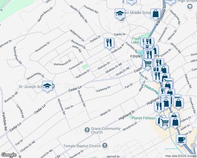 map of restaurants, bars, coffee shops, grocery stores, and more near 2311 Cedar Lane in Knoxville