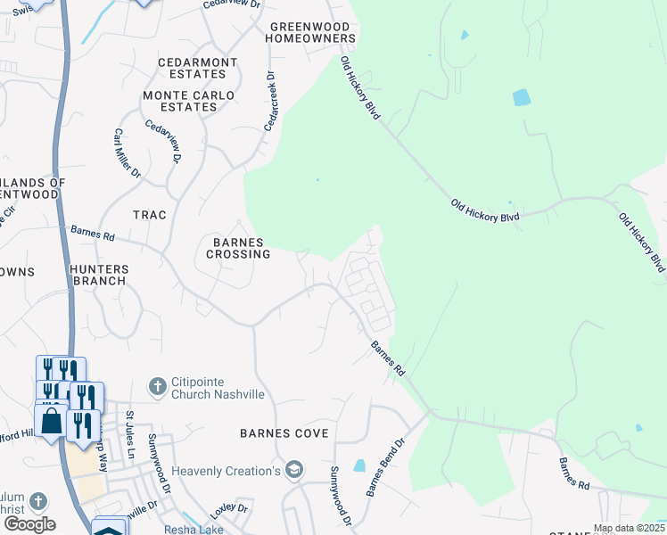 map of restaurants, bars, coffee shops, grocery stores, and more near 1180 Barnes Road in Nashville