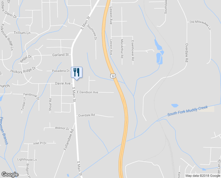 map of restaurants, bars, coffee shops, grocery stores, and more near 245 East Davidson Avenue in Winston-Salem