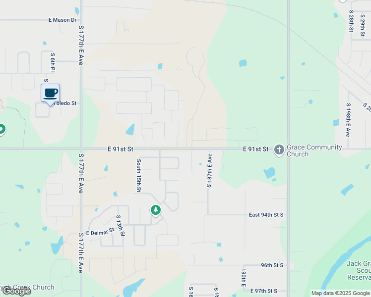 map of restaurants, bars, coffee shops, grocery stores, and more near 18610 East 91st Street in Broken Arrow