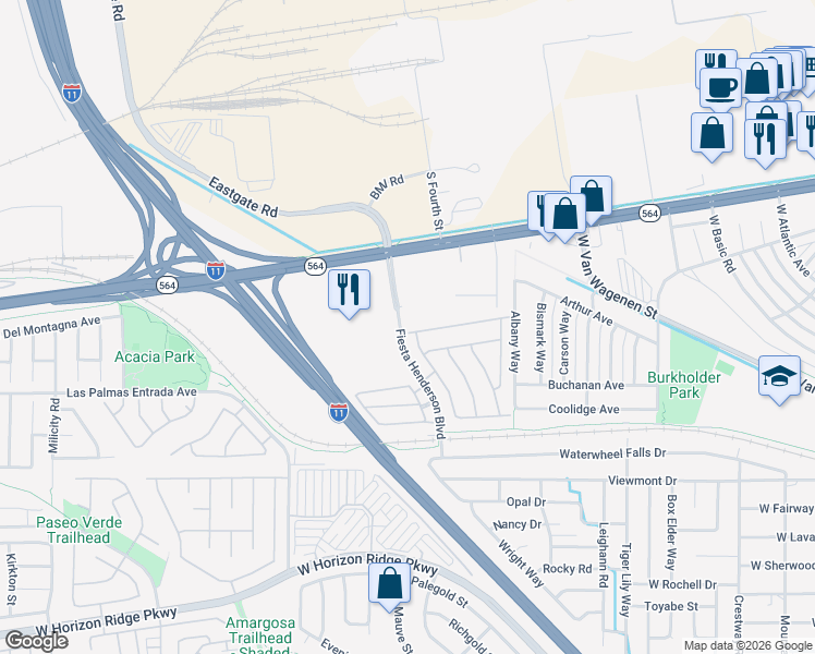 map of restaurants, bars, coffee shops, grocery stores, and more near 708 Finch Island Avenue in Henderson