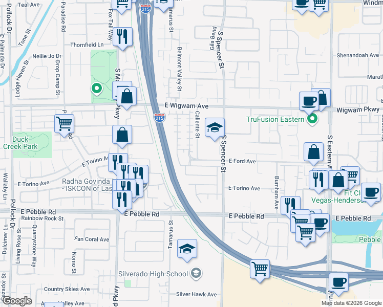 map of restaurants, bars, coffee shops, grocery stores, and more near 8688 Little Fox Street in Las Vegas