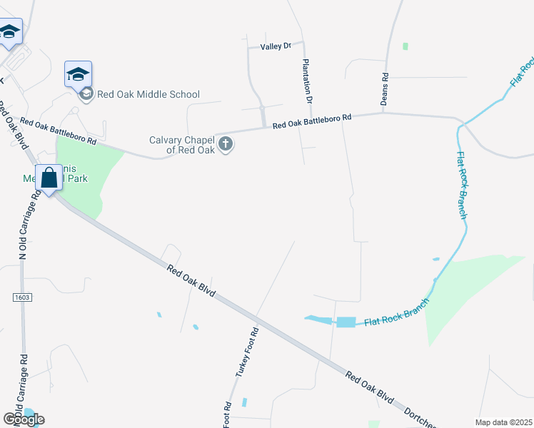 map of restaurants, bars, coffee shops, grocery stores, and more near Happy Valley Lane in Red Oak