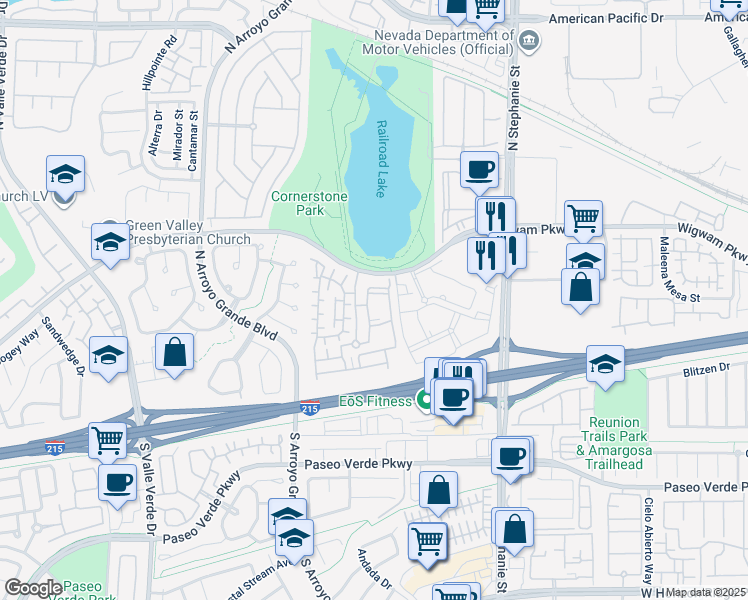 map of restaurants, bars, coffee shops, grocery stores, and more near 50 Aura de Blanco Street in Henderson