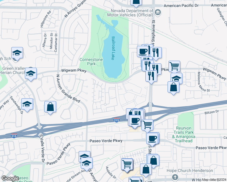 map of restaurants, bars, coffee shops, grocery stores, and more near 50 Aura de Blanco Street in Henderson