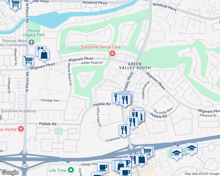 map of restaurants, bars, coffee shops, grocery stores, and more near 2201 Ramsgate Drive in Henderson