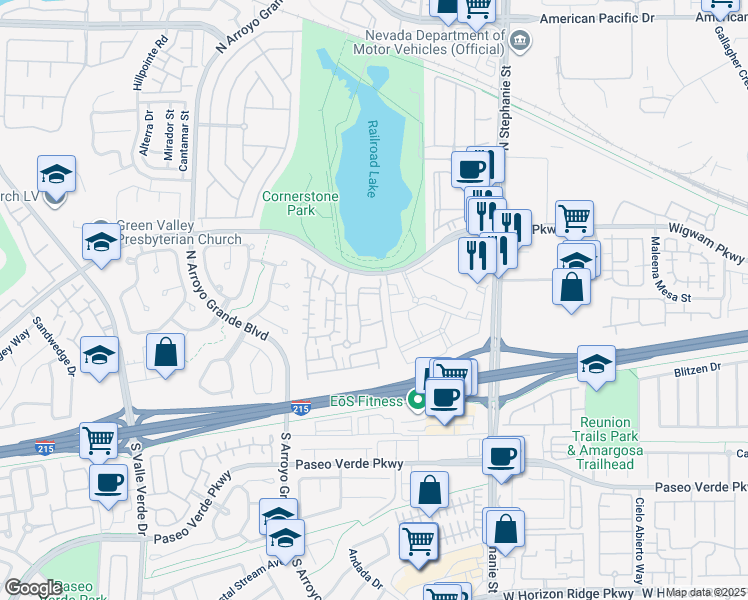 map of restaurants, bars, coffee shops, grocery stores, and more near 50 Aura de Blanco Street in Henderson