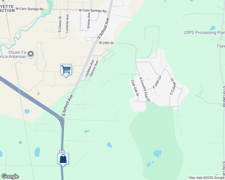 map of restaurants, bars, coffee shops, grocery stores, and more near 460 West Ravenswood Lane in Fayetteville