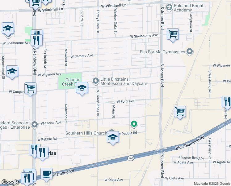 map of restaurants, bars, coffee shops, grocery stores, and more near 6360 West Ford Avenue in Las Vegas