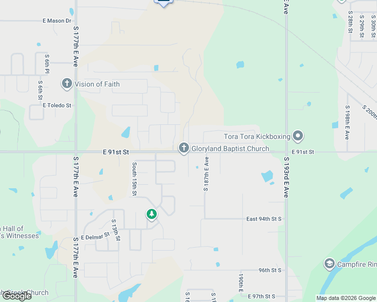 map of restaurants, bars, coffee shops, grocery stores, and more near 18610 East 91st Street in Broken Arrow