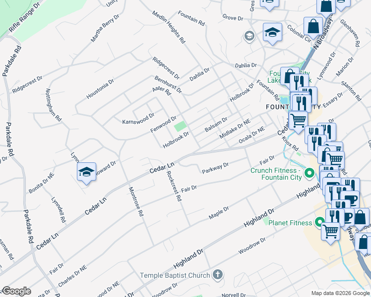 map of restaurants, bars, coffee shops, grocery stores, and more near 2207 Cedar Lane in Knoxville