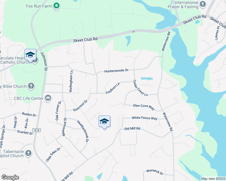 map of restaurants, bars, coffee shops, grocery stores, and more near 1912 Treyburn Lane in High Point