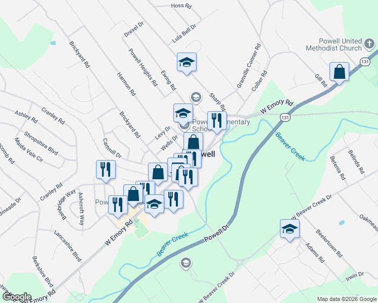 map of restaurants, bars, coffee shops, grocery stores, and more near 1719 Depot Drive in Powell