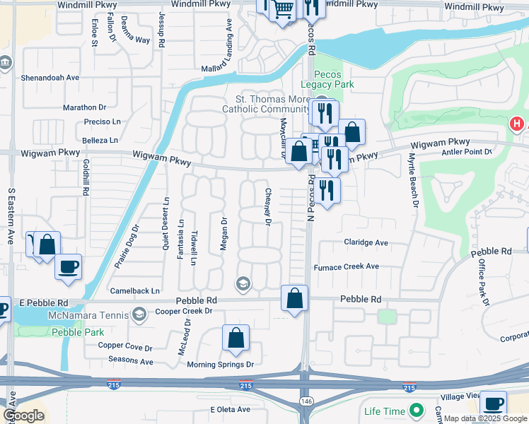map of restaurants, bars, coffee shops, grocery stores, and more near 2600 Gray Fox Road in Henderson