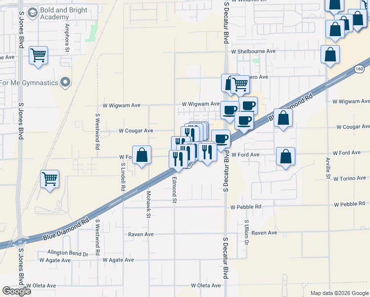 map of restaurants, bars, coffee shops, grocery stores, and more near 8672 Bench Street in Las Vegas