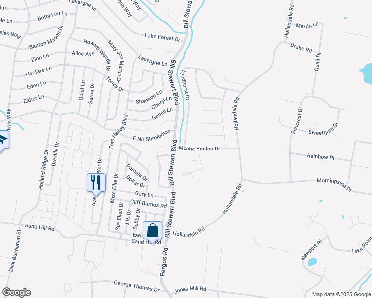 map of restaurants, bars, coffee shops, grocery stores, and more near 110 Norwich Court in La Vergne
