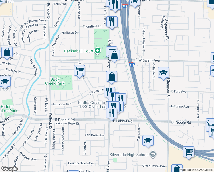 map of restaurants, bars, coffee shops, grocery stores, and more near 1162 Rolling Winds Way in Las Vegas