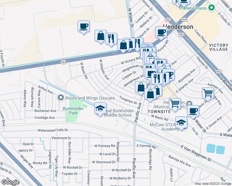 map of restaurants, bars, coffee shops, grocery stores, and more near 266 Tungsten Street in Henderson