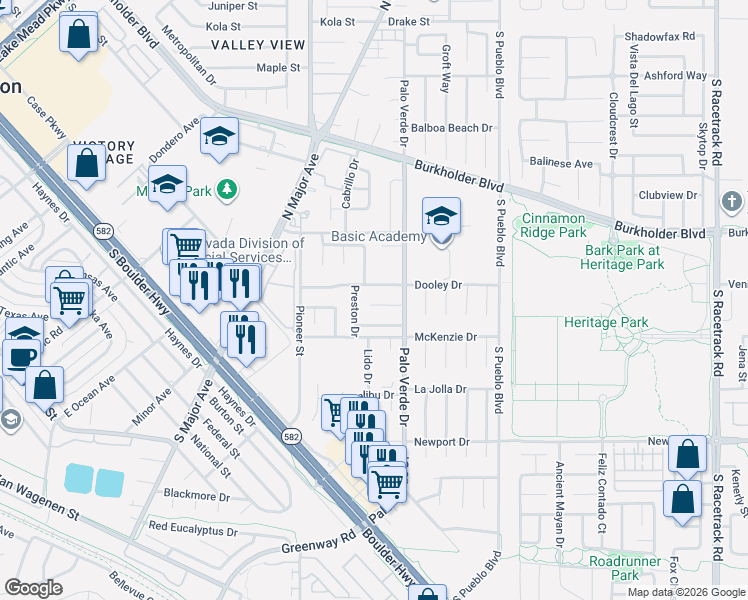 map of restaurants, bars, coffee shops, grocery stores, and more near 388 Marston Way in Henderson