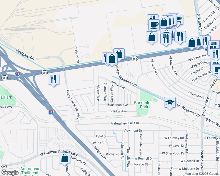 map of restaurants, bars, coffee shops, grocery stores, and more near 225 Carson Way in Henderson