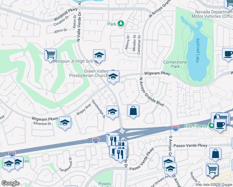 map of restaurants, bars, coffee shops, grocery stores, and more near 1742 Sand Storm Drive in Henderson