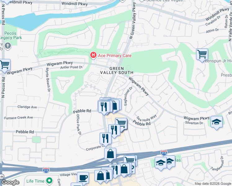 map of restaurants, bars, coffee shops, grocery stores, and more near 2198 Polynesia Circle in Henderson