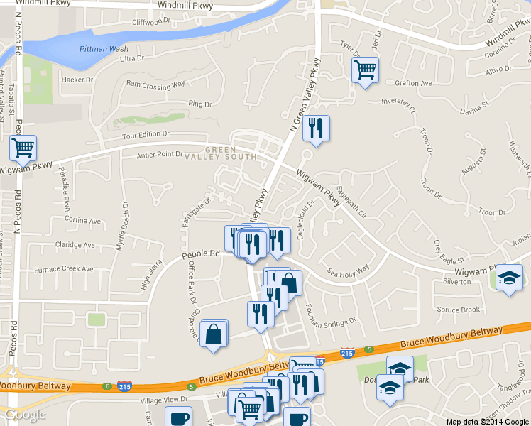 map of restaurants, bars, coffee shops, grocery stores, and more near 2124 Polynesia Circle in Henderson
