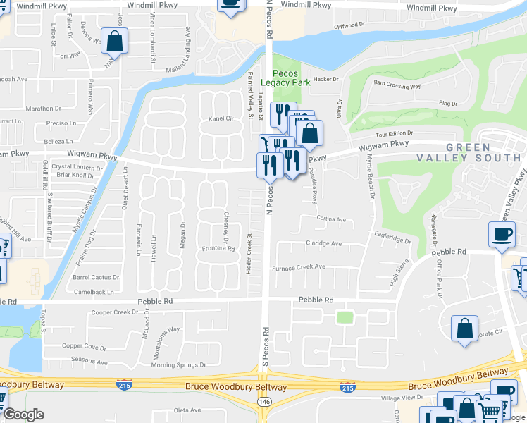 map of restaurants, bars, coffee shops, grocery stores, and more near 2609 Ponderosa Pine Avenue in Henderson