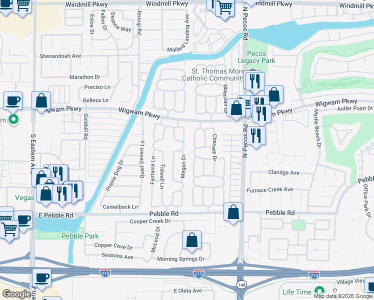 map of restaurants, bars, coffee shops, grocery stores, and more near 61 Megan Drive in Henderson