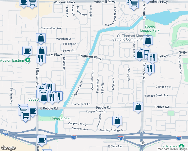 map of restaurants, bars, coffee shops, grocery stores, and more near 61 Fantasia Lane in Henderson