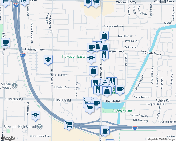 map of restaurants, bars, coffee shops, grocery stores, and more near 8692 Treasure Trove Street in Las Vegas