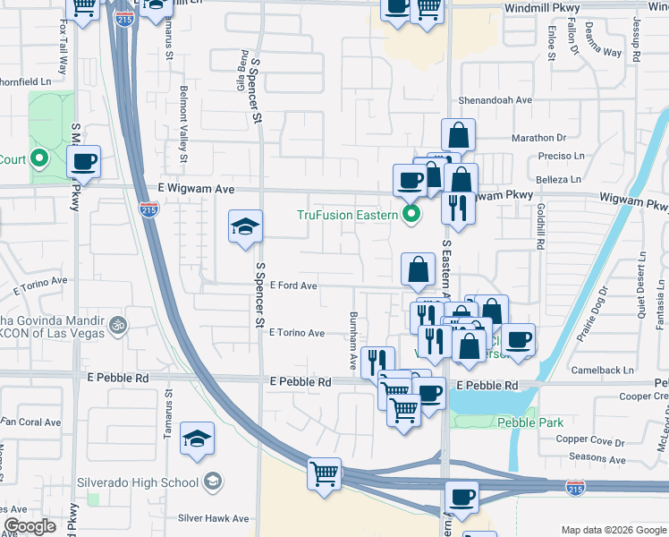 map of restaurants, bars, coffee shops, grocery stores, and more near 2047 Tanner Valley Circle in Las Vegas