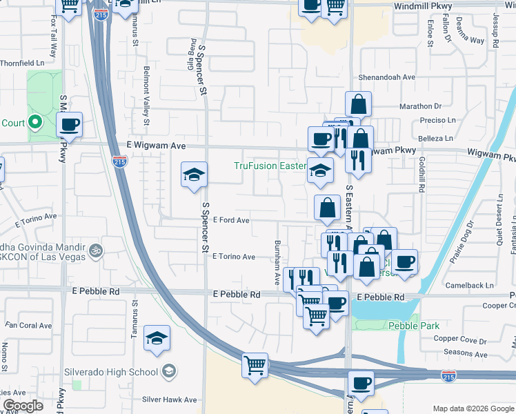 map of restaurants, bars, coffee shops, grocery stores, and more near 2047 Tanner Valley Circle in Las Vegas