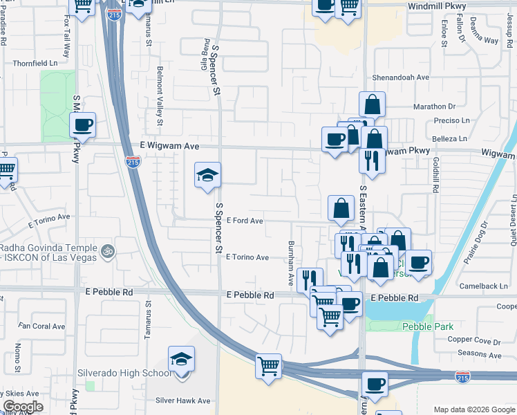 map of restaurants, bars, coffee shops, grocery stores, and more near 1949 Tanner Valley Circle in Las Vegas