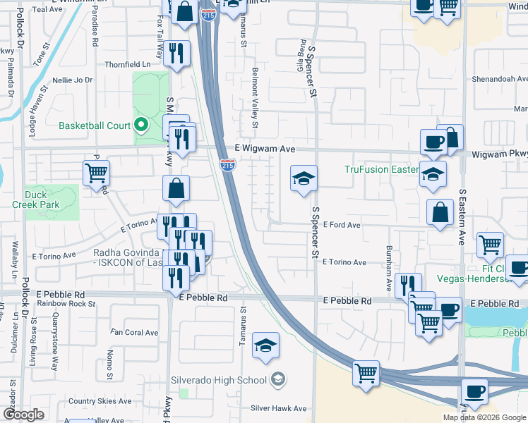 map of restaurants, bars, coffee shops, grocery stores, and more near 1560 Dark Wolf Avenue in Las Vegas