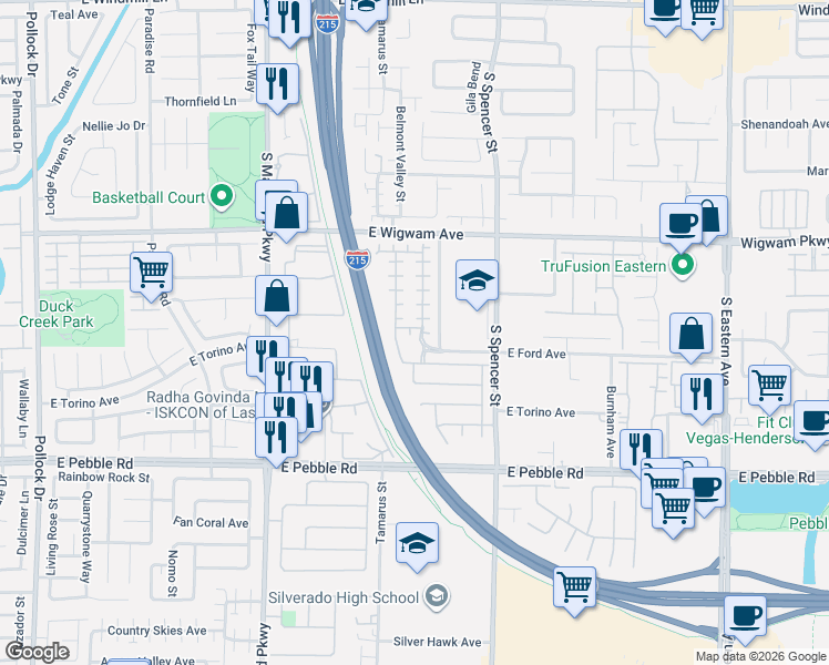 map of restaurants, bars, coffee shops, grocery stores, and more near 1560 Dark Wolf Avenue in Las Vegas