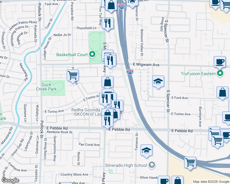 map of restaurants, bars, coffee shops, grocery stores, and more near 240 South Maryland Parkway in Las Vegas