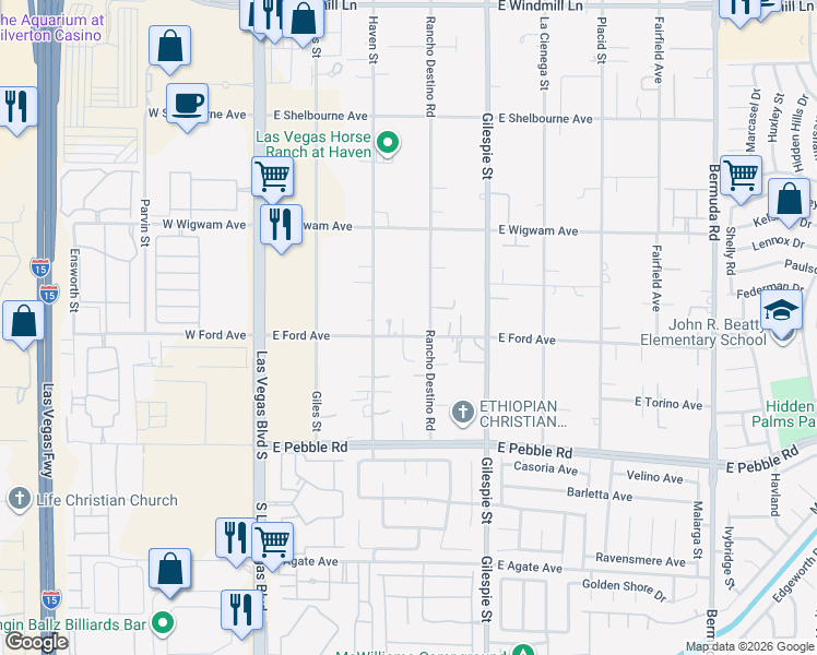 map of restaurants, bars, coffee shops, grocery stores, and more near 139 East Ford Avenue in Las Vegas