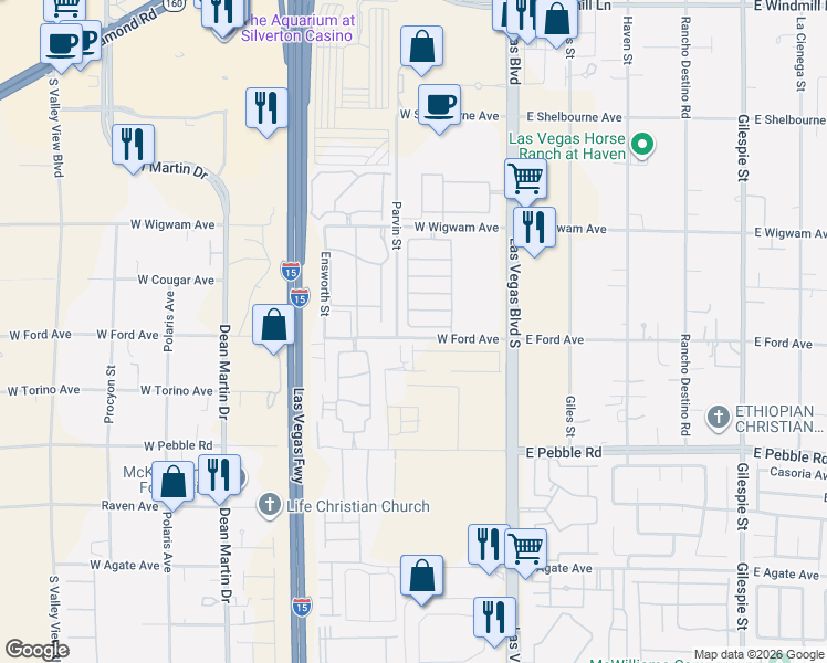 map of restaurants, bars, coffee shops, grocery stores, and more near 1771-2499 West Ford Avenue in Las Vegas