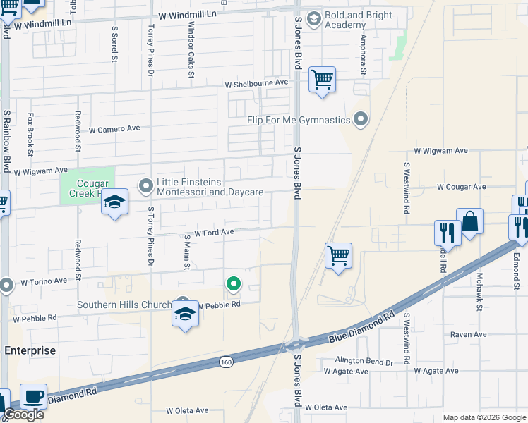 map of restaurants, bars, coffee shops, grocery stores, and more near 8688 Mesquite Hills Street in Las Vegas