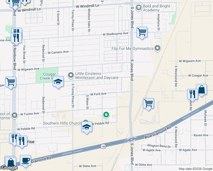 map of restaurants, bars, coffee shops, grocery stores, and more near 6297 Olde Lockford Court in Las Vegas