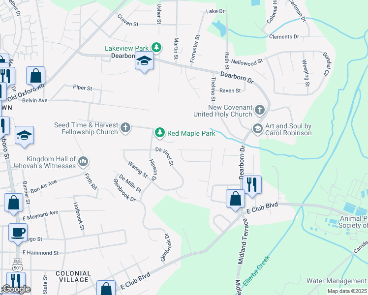 map of restaurants, bars, coffee shops, grocery stores, and more near 1102 Pecan Place in Durham