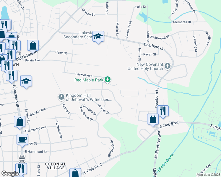 map of restaurants, bars, coffee shops, grocery stores, and more near 906 Da Vinci Street in Durham