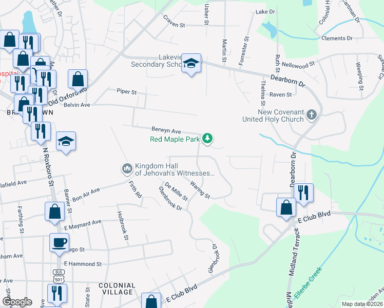 map of restaurants, bars, coffee shops, grocery stores, and more near 816 Da Vinci Street in Durham
