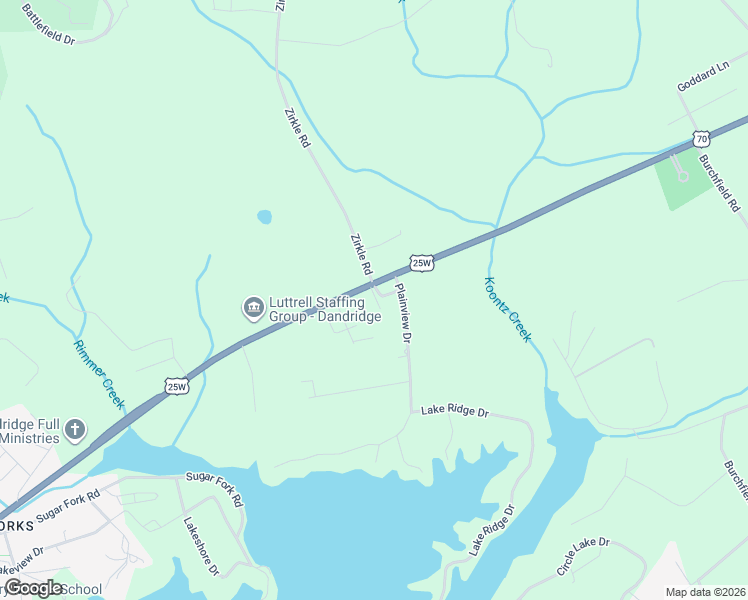 map of restaurants, bars, coffee shops, grocery stores, and more near 721 Plainview Drive in Dandridge