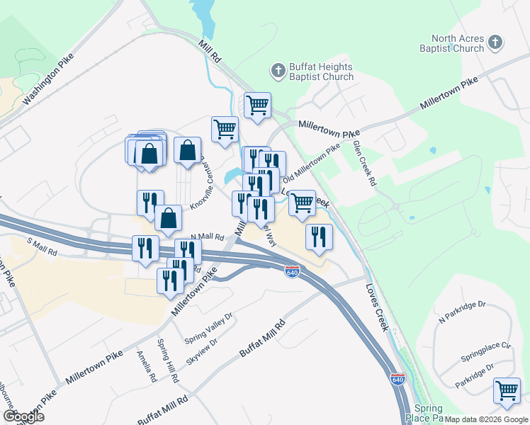 map of restaurants, bars, coffee shops, grocery stores, and more near in Knoxville