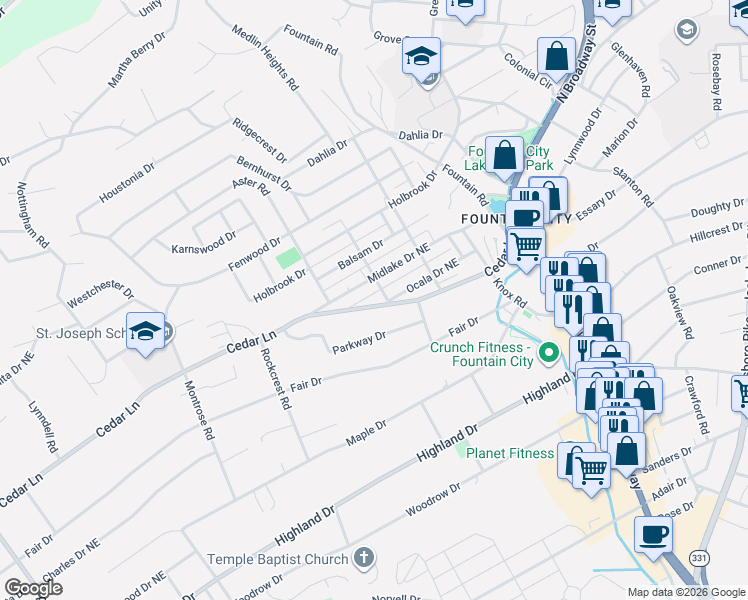 map of restaurants, bars, coffee shops, grocery stores, and more near 2322 Cedar Lane in Knoxville