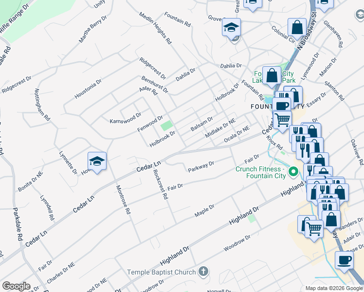 map of restaurants, bars, coffee shops, grocery stores, and more near 2306 Cedar Lane in Knoxville