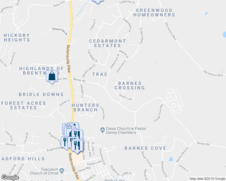 map of restaurants, bars, coffee shops, grocery stores, and more near 1279 Barnes Road in Nashville